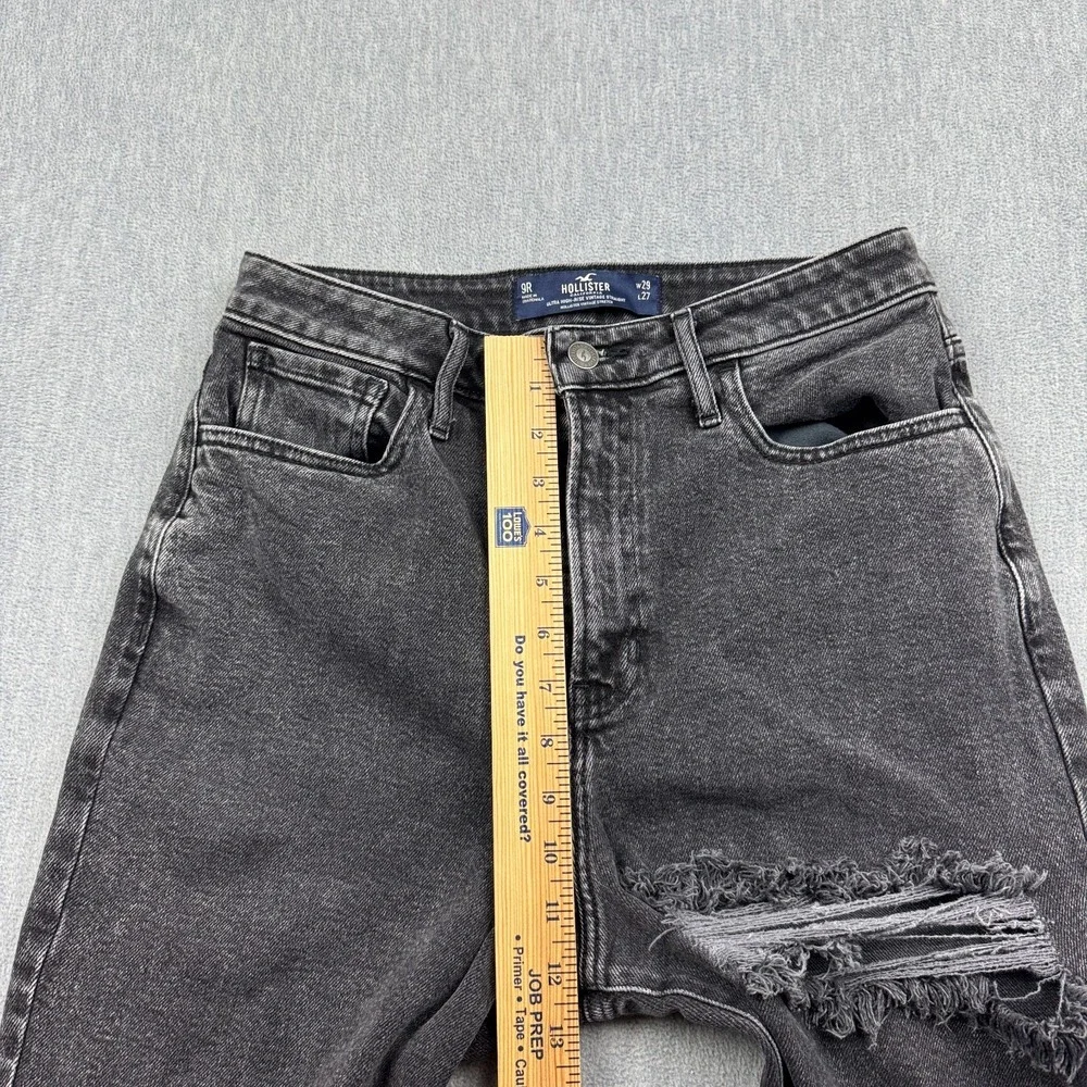 Hollister Jeans Womens 29x27 Black Denim High Rise Straight Cotton Distressed